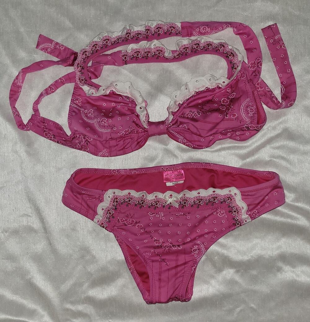 VINTAGE BESTSEY JOHNSON PINK RUFFLE CUPCAKE COWBOY BIKINI! X TOP (S) & (M) BOTTM